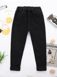 Young Girl Bow Front Frill Trim Jeans - Black - View 2