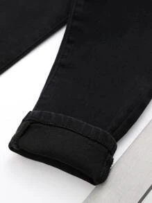 Young Girl Bow Front Frill Trim Jeans - Black - View 3