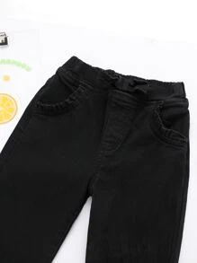 Young Girl Bow Front Frill Trim Jeans - Black - View 4