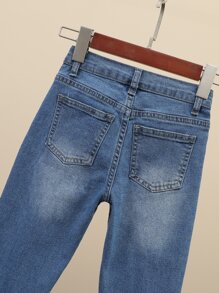 SHEIN Young Girl Stretchy Ripped Jeans, Casual Denim Pants - Medium Wash - View 6