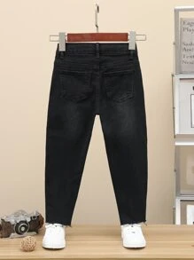 Young Girl Ripped Washed Jeans - Black - View 2