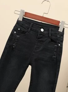 Young Girl Ripped Washed Jeans - Black - View 6