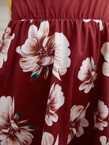 小女童印花連衣裙 - 酒紅色 - 查看 6