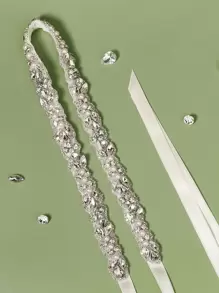 Cinturón nupcial con diseño de perla artificial y de diamante de imitación - Plateado - Ver 1