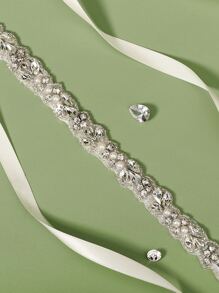 Cinturón nupcial con diseño de perla artificial y de diamante de imitación - Plateado - Ver 4