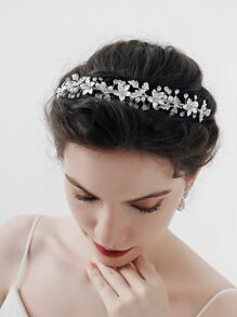 Rhinestone & Flower Decor Bridal Headwear Valentine's Day Accessories - Silver - View 1