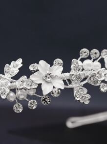 Rhinestone & Flower Decor Bridal Headwear Valentine's Day Accessories - Silver - View 3