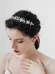 Rhinestone & Flower Decor Bridal Headwear Valentine's Day Accessories - Silver - View 4