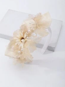 Băng đô trang trí bằng ngọc trai và hoa - Màu Khaki - Xem 1