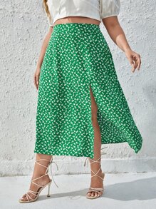 SHEIN Frenchy 大碼小碎花高衩半身裙 - 彩色 - 查看 3