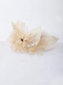 Băng đô trang trí bằng ngọc trai và hoa - Màu Khaki - Xem 2