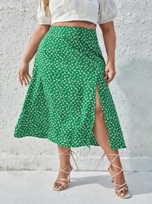 SHEIN Frenchy 大碼小碎花高衩半身裙 - 彩色 - 查看 4