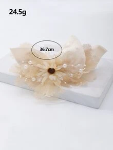 Băng đô trang trí bằng ngọc trai và hoa - Màu Khaki - Xem 4