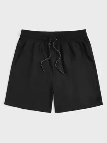 Manfinity NiteLyfe Shorts holgados para hombre con bolsillos en diagonal y cordón en la cintura - Negro - Ver 1