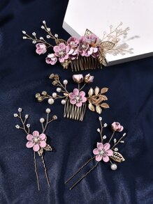 4pcs/Set Elegant Bridal Hair Accessories For Women, Wedding Hair Decorations - Purple - View 1