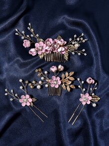 4pcs/Set Elegant Bridal Hair Accessories For Women, Wedding Hair Decorations - Purple - View 2