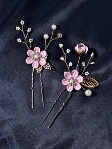 4pcs/Set Elegant Bridal Hair Accessories For Women, Wedding Hair Decorations - Purple - View 4