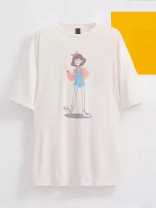 M.Alfaifi Figure Graphic Drop Shoulder Tee - Beige - View 1