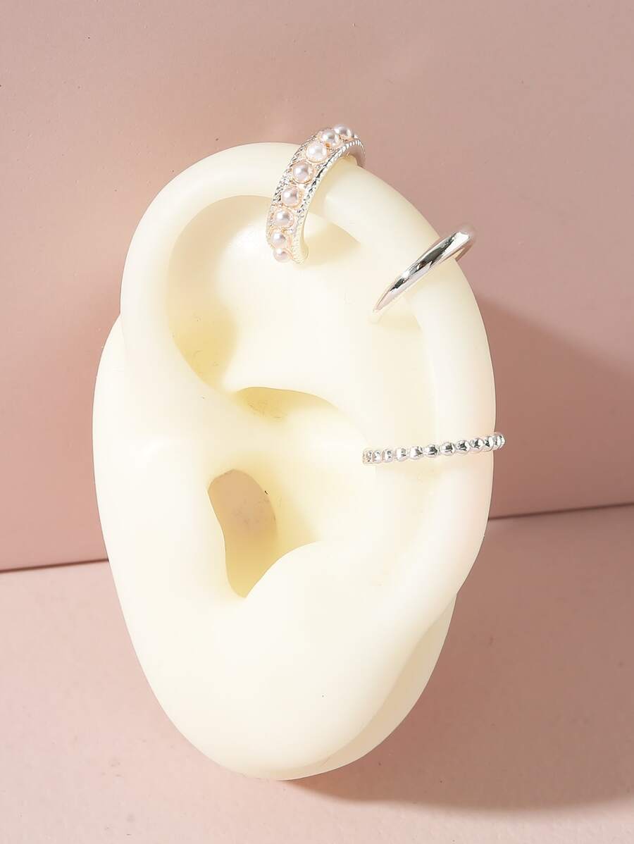 3pcs Faux Pearl Decor Ear Cuff