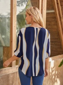 EMERY ROSE Lantern Sleeve Colorblock Blouse - Multicolor - View 3