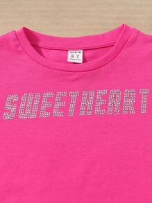 SHEIN Niñas con diamante de imitación con patrón de letra Camiseta & de tartán Falda fruncido - Multicolor - Ver 3