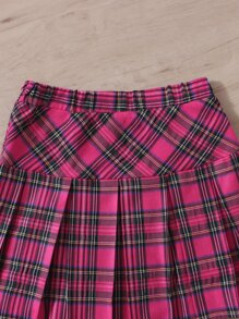 SHEIN Niñas con diamante de imitación con patrón de letra Camiseta & de tartán Falda fruncido - Multicolor - Ver 4