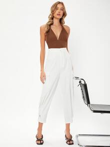 Body halter pecho con fruncido de espalda abierta con cordón - Café integral - Ver 4