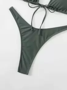 SHEIN Swim Summer Beach Tie Front Triangle Bikini Bikini Set - Army Green - View 4