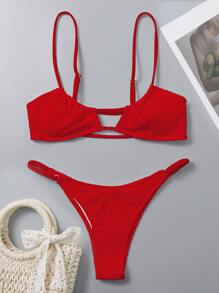 Textured Cut-Out Bikini For Summer Beach - Red - View 4