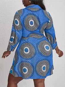 Slaydiva 大碼幾何印花隱藏口袋連衣裙 - 藍色 - 查看 2