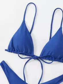 SHEIN Swim Summer Beach Tie Front Triangle Bikini - Royal Blue - View 3