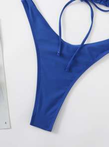 SHEIN Swim Summer Beach Tie Front Triangle Bikini - Royal Blue - View 5