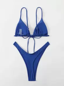 SHEIN Swim Summer Beach Tie Front Triangle Bikini - Royal Blue - View 7