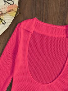 Swim Basics Summer Beach Split Cuff Cover Up Dress Without Bikini - Hot Pink - View 6