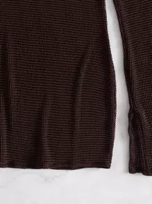 SHEIN Swim Summer Beach Slit Cuff Plunge Neck Cover Up Without Bikini Set - Chocolate Brown - View 6