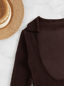 SHEIN Swim Summer Beach Slit Cuff Plunge Neck Cover Up Without Bikini Set - Chocolate Brown - View 7