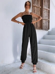SHEIN Unity 上身打攬抹胸連體褲 - 黑色 - 查看 3