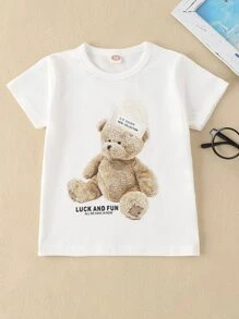 SHEIN Toddler Boys Bear & Slogan Graphic Tee
