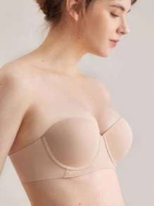 LUVLETTE Dream Curve Support+ Strapless Push-Up Lingerie As Outerwear Basic Half Bra - Apricot - View 2