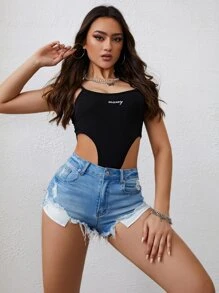 Ripped Frayed Raw Hem Denim Shorts - Light Wash - View 6