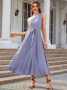 Al Najma Abaya brodé fleur & Robe ceinturée asymétrique - Prune - Voir 5