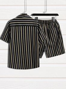 Manfinity Camisa de rayas con shorts - Negro - Ver 2