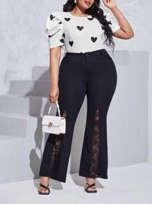 Slaydiva Plus Heart Print Puff Sleeve Blouse - White - View 3