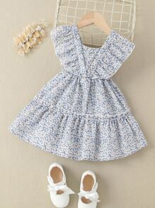 SHEIN 小女童小碎花荷葉邊連衣裙 - 彩色 - 查看 1