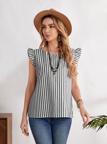 EMERY ROSE Vertical Striped Ruffle Sleeve Blouse - Multicolor - View 1