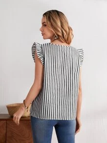 EMERY ROSE Vertical Striped Ruffle Sleeve Blouse - Multicolor - View 2