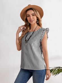 EMERY ROSE Vertical Striped Ruffle Sleeve Blouse - Multicolor - View 3