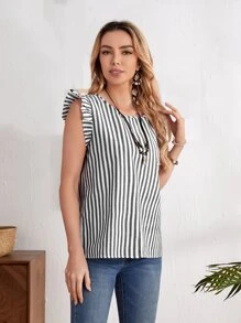 EMERY ROSE Vertical Striped Ruffle Sleeve Blouse - Multicolor - View 5