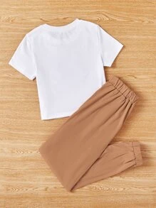 SHEIN Tween Girl 蝴蝶印花 T 恤和运动裤，活力运动套装，鲜艳的蝴蝶印花，柔软舒适透气的面料 - 彩色 - 查看 2