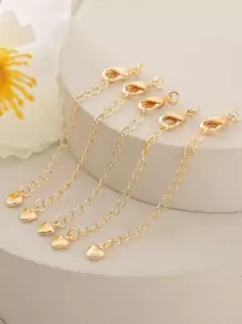 5pcs Heart Shaped Pendant With Lobster Clasp 18k Gold Plated Necklaces With Extension Chain, Suitable For Diy Jewelry Making